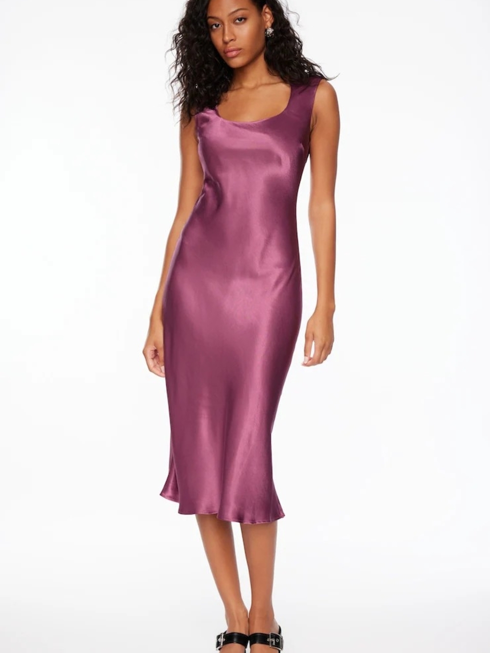 Square Neck Satin Slip Midi Dress